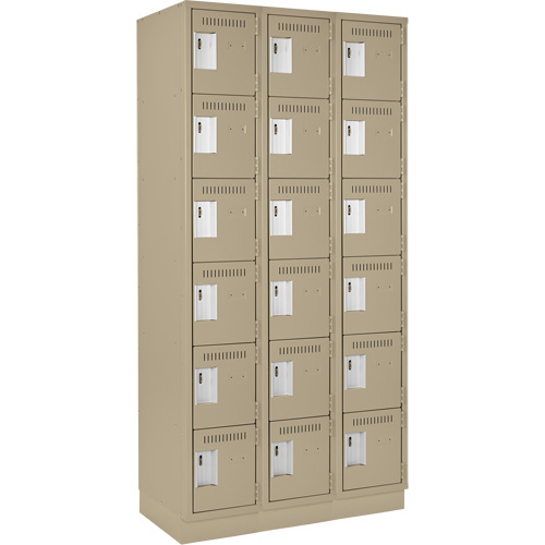 Clean Line Lockerette, 6 -tier, Bank of 3, 36" x 18" x 76", Steel, Beige, Rivet (Assembled) Toolneeds Inc.