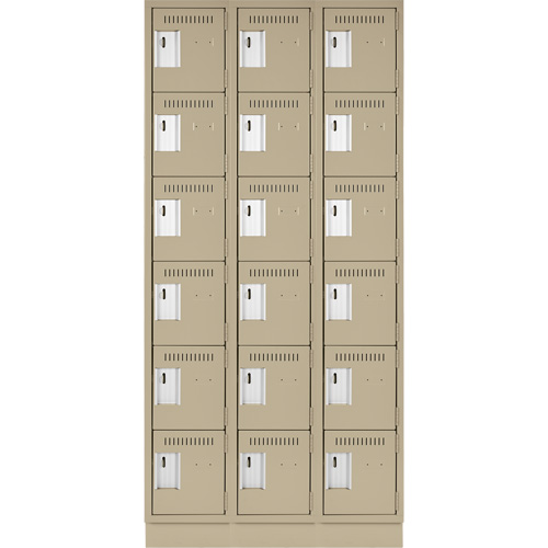 Clean Line Lockerette, 6 -tier, Bank of 3, 36" x 18" x 76", Steel, Beige, Rivet (Assembled) Toolneeds Inc.