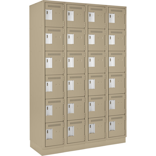 Clean Line Lockerette, 6 -tier, Bank of 4, 48" x 18" x 76", Steel, Beige, Rivet (Assembled) Toolneeds Inc.