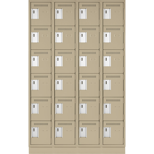 Clean Line Lockerette, 6 -tier, Bank of 4, 48" x 18" x 76", Steel, Beige, Rivet (Assembled) Toolneeds Inc.