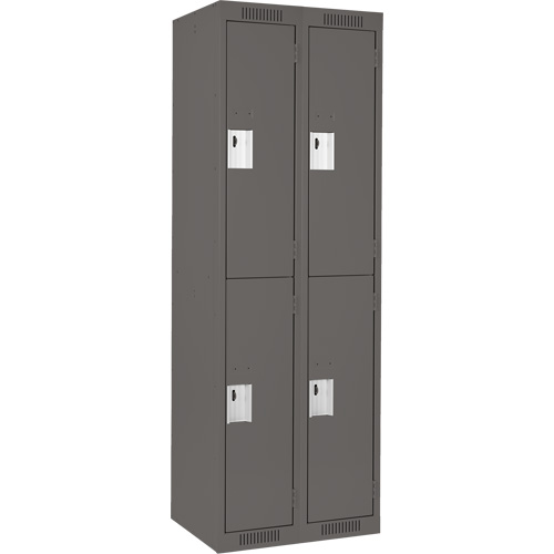 Clean Line Lockers, 2 -tier, Bank of 2, 24" x 18" x 72", Steel, Charcoal, Rivet (Assembled) Toolneeds Inc.