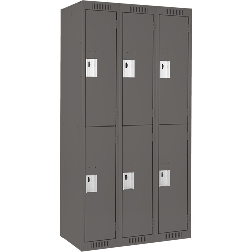 Clean Line Lockers, 2 -tier, Bank of 3, 36" x 18" x 72", Steel, Charcoal, Rivet (Assembled) Toolneeds Inc.