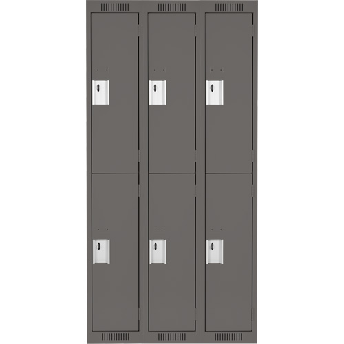 Clean Line Lockers, 2 -tier, Bank of 3, 36" x 18" x 72", Steel, Charcoal, Rivet (Assembled) Toolneeds Inc.
