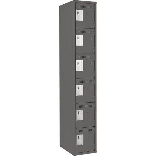 Clean Line Lockerette, 6 -tier, 12" x 18" x 72", Steel, Charcoal, Rivet (Assembled) Toolneeds Inc.