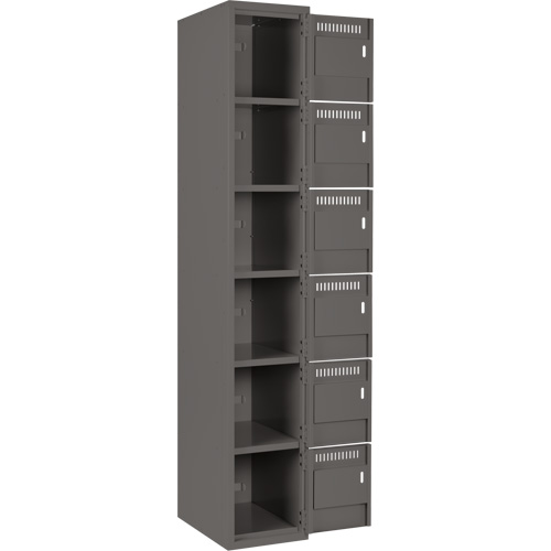 Clean Line Lockerette, 6 -tier, Bank of 4, 48" x 18" x 72", Steel, Charcoal, Rivet (Assembled) Toolneeds Inc.