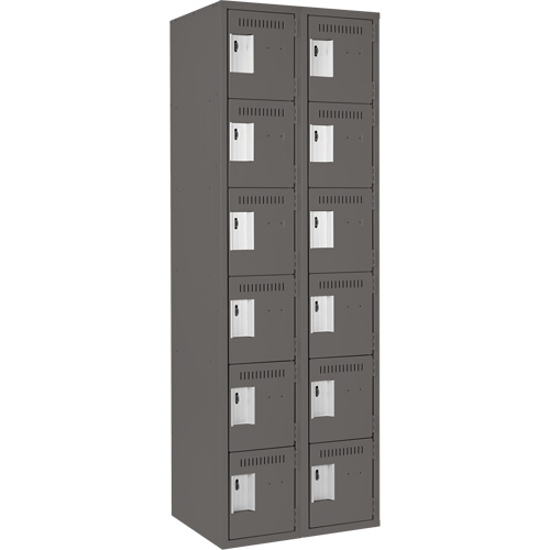 Clean Line Lockerette, 6 -tier, Bank of 2, 24" x 18" x 72", Steel, Charcoal, Rivet (Assembled) Toolneeds Inc.