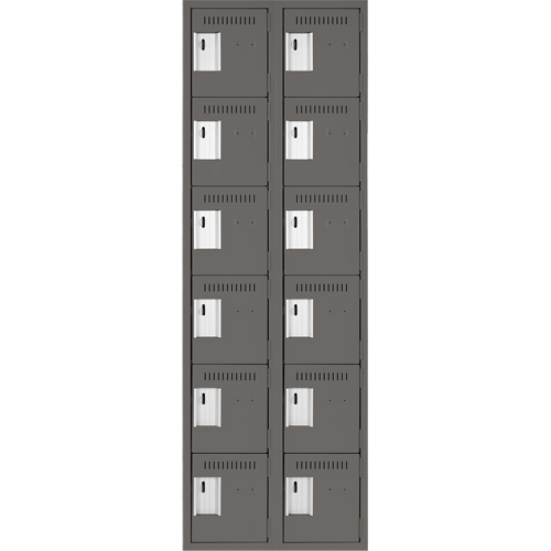 Clean Line Lockerette, 6 -tier, Bank of 2, 24" x 18" x 72", Steel, Charcoal, Rivet (Assembled) Toolneeds Inc.