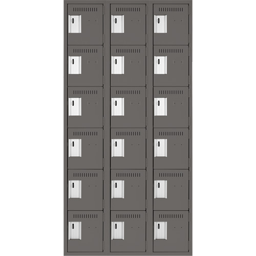 Clean Line Lockerette, 6 -tier, Bank of 3, 36" x 18" x 72", Steel, Charcoal, Rivet (Assembled) Toolneeds Inc.
