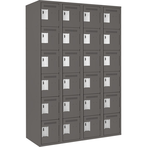 Clean Line Lockerette, 6 -tier, Bank of 4, 48" x 18" x 72", Steel, Charcoal, Rivet (Assembled) Toolneeds Inc.