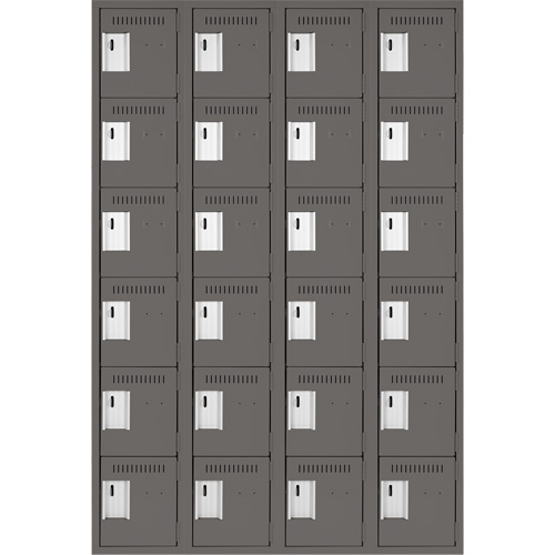 Clean Line Lockerette, 6 -tier, Bank of 4, 48" x 18" x 72", Steel, Charcoal, Rivet (Assembled) Toolneeds Inc.