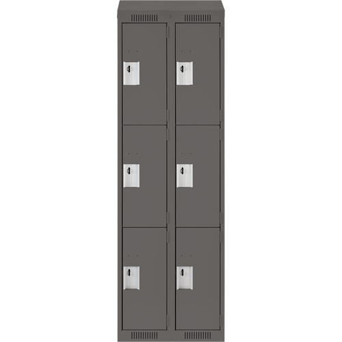 Clean Line Lockers, 3 -tier, Bank of 2, 24" x 18" x 78", Steel, Charcoal, Rivet (Assembled) Toolneeds Inc.