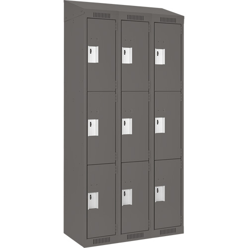Clean Line Lockers, 3 -tier, Bank of 3, 36" x 18" x 78", Steel, Charcoal, Rivet (Assembled) Toolneeds Inc.