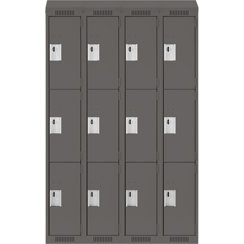 Clean Line Lockers, 3 -tier, Bank of 4, 48" x 18" x 78", Steel, Charcoal, Rivet (Assembled) Toolneeds Inc.
