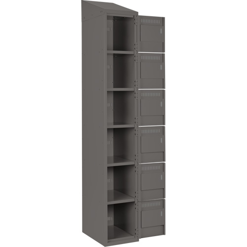 Clean Line Lockerette, 6 -tier, Bank of 3, 36" x 18" x 78", Steel, Charcoal, Rivet (Assembled) Toolneeds Inc.