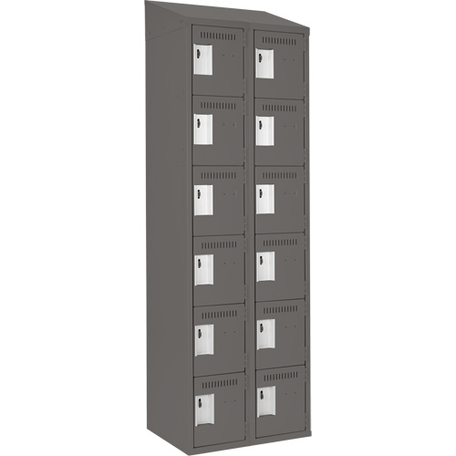 Clean Line Lockerette, 6 -tier, Bank of 2, 24" x 18" x 78", Steel, Charcoal, Rivet (Assembled) Toolneeds Inc.