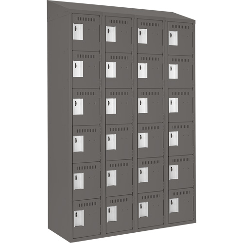 Clean Line Lockerette, 6 -tier, Bank of 4, 48" x 18" x 78", Steel, Charcoal, Rivet (Assembled) Toolneeds Inc.