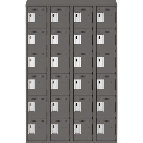 Clean Line Lockerette, 6 -tier, Bank of 4, 48" x 18" x 78", Steel, Charcoal, Rivet (Assembled) Toolneeds Inc.