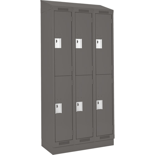 Clean Line Lockers, 2 -tier, Bank of 3, 36" x 18" x 82", Steel, Charcoal, Rivet (Assembled) Toolneeds Inc.