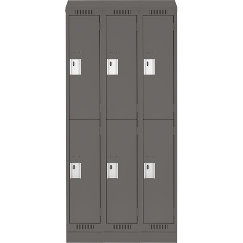 Clean Line Lockers, 2 -tier, Bank of 3, 36" x 18" x 82", Steel, Charcoal, Rivet (Assembled) Toolneeds Inc.