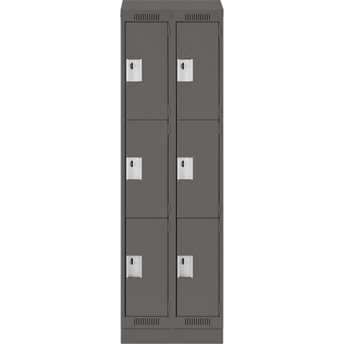 Clean Line Lockers, 3 -tier, Bank of 2, 24" x 18" x 82", Steel, Charcoal, Rivet (Assembled) Toolneeds Inc.