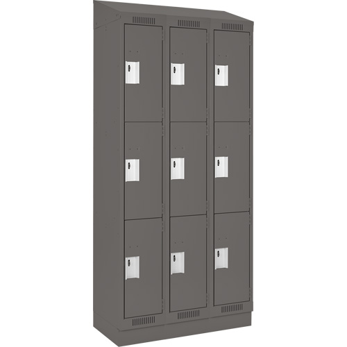 Clean Line Lockers, 3 -tier, Bank of 3, 36" x 18" x 82", Steel, Charcoal, Rivet (Assembled) Toolneeds Inc.