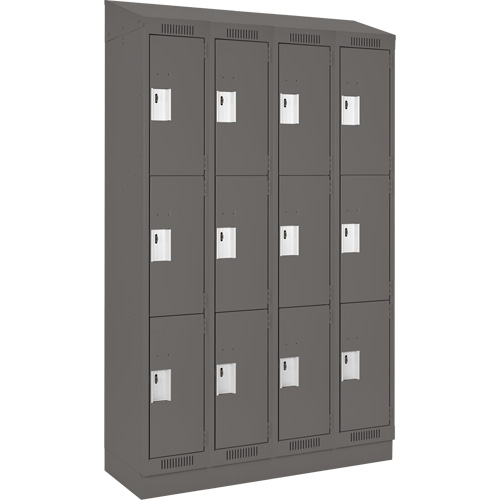 Clean Line Lockers, 3 -tier, Bank of 4, 48" x 18" x 82", Steel, Charcoal, Rivet (Assembled) Toolneeds Inc.