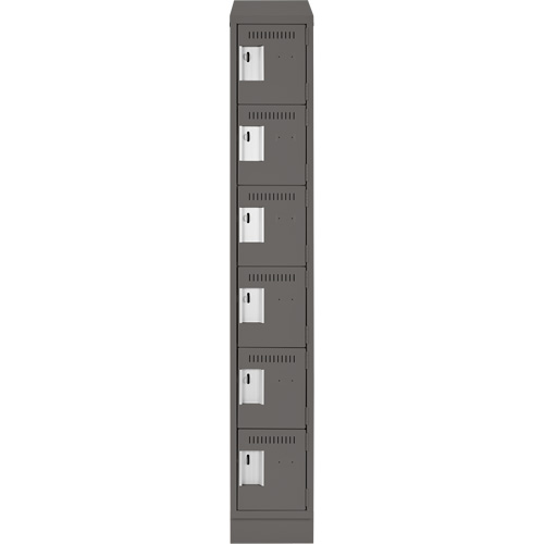 Clean Line Lockerette, 6 -tier, 12" x 18" x 82", Steel, Charcoal, Rivet (Assembled) Toolneeds Inc.