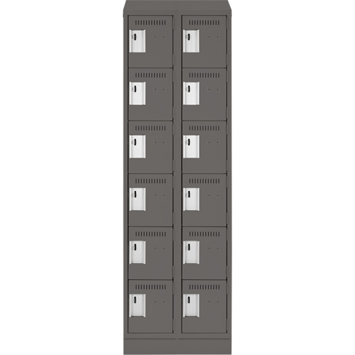 Clean Line Lockerette, 6 -tier, Bank of 2, 24" x 18" x 82", Steel, Charcoal, Rivet (Assembled) Toolneeds Inc.