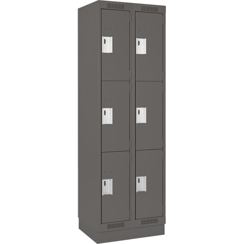 Clean Line Lockers, 3 -tier, Bank of 2, 24" x 18" x 76", Steel, Charcoal, Rivet (Assembled) Toolneeds Inc.