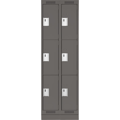 Clean Line Lockers, 3 -tier, Bank of 2, 24" x 18" x 76", Steel, Charcoal, Rivet (Assembled) Toolneeds Inc.