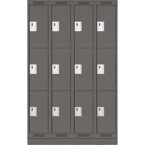Clean Line Lockers, 3 -tier, Bank of 4, 48" x 18" x 76", Steel, Charcoal, Rivet (Assembled) Toolneeds Inc.