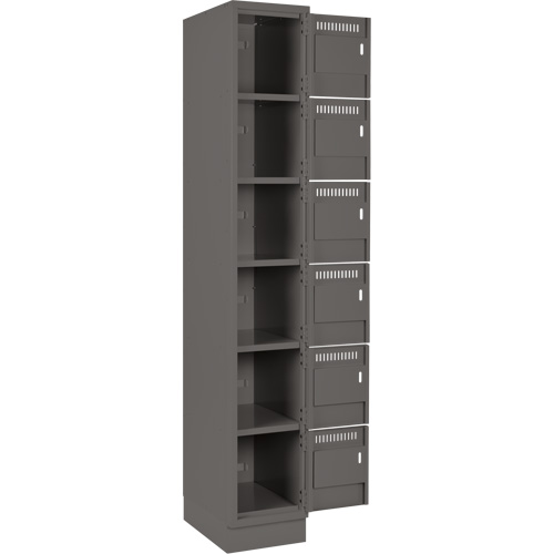 Clean Line Lockerette, 6 -tier, Bank of 4, 48" x 18" x 76", Steel, Charcoal, Rivet (Assembled) Toolneeds Inc.