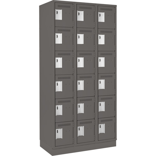 Clean Line Lockerette, 6 -tier, Bank of 3, 36" x 18" x 76", Steel, Charcoal, Rivet (Assembled) Toolneeds Inc.