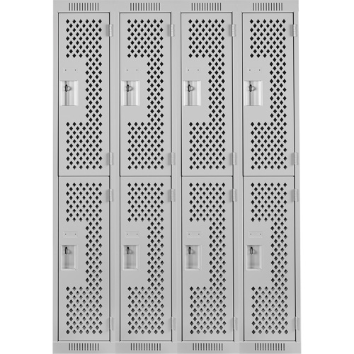 Clean Line Lockers, 2 -tier, Bank of 4, 48" x 15" x 72", Steel, Grey, Rivet (Assembled), Perforated Toolneeds Inc.