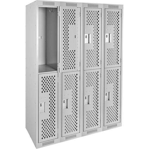 Clean Line Lockers, 2 -tier, Bank of 4, 48" x 15" x 72", Steel, Grey, Rivet (Assembled), Perforated Toolneeds Inc.