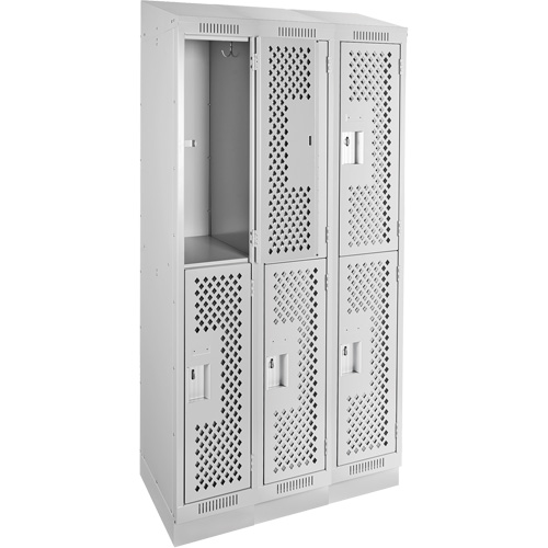Casiers Clean Line, 2 niveaux, Bloc de 3, 36" x 12" x 82", Acier, Gris, Rivet (assembl&eacute;), Perfor&eacute; Toolneeds Inc.