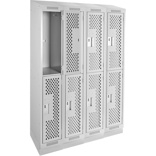 Casiers Clean Line, 2 niveaux, Bloc de 4, 48" x 12" x 82", Acier, Gris, Rivet (assembl&eacute;), Perfor&eacute; Toolneeds Inc.