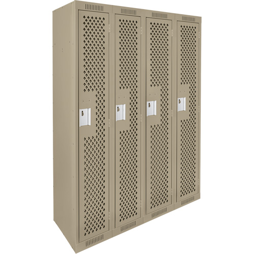 Clean Line Lockers, Bank of 4, 48" x 15" x 72", Steel, Beige, Rivet (Assembled), Perforated Toolneeds Inc.