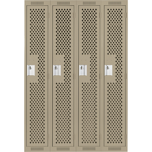 Clean Line Lockers, Bank of 4, 48" x 15" x 72", Steel, Beige, Rivet (Assembled), Perforated Toolneeds Inc.
