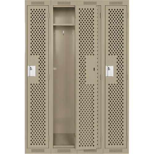 Clean Line Lockers, Bank of 4, 48" x 15" x 72", Steel, Beige, Rivet (Assembled), Perforated Toolneeds Inc.