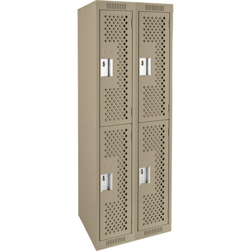 Clean Line Lockers, 2 -tier, Bank of 2, 24" x 12" x 72", Steel, Beige, Rivet (Assembled), Perforated Toolneeds Inc.