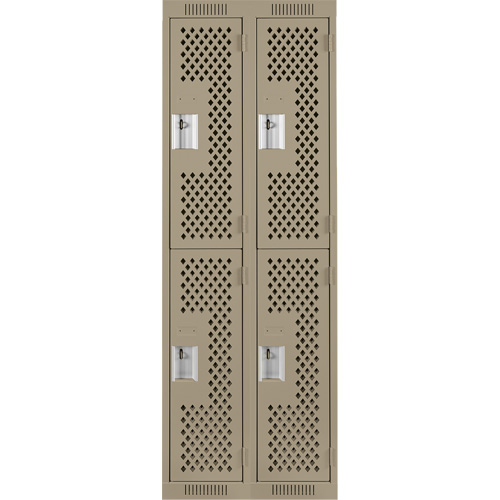 Clean Line Lockers, 2 -tier, Bank of 2, 24" x 12" x 72", Steel, Beige, Rivet (Assembled), Perforated Toolneeds Inc.