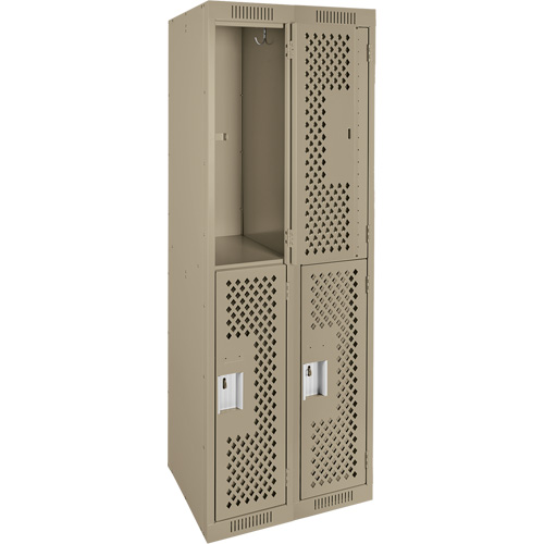 Clean Line Lockers, 2 -tier, Bank of 2, 24" x 12" x 72", Steel, Beige, Rivet (Assembled), Perforated Toolneeds Inc.