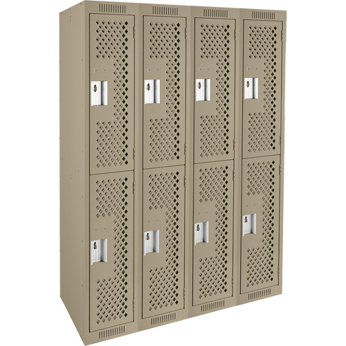 Casiers Clean Line, 2 niveaux, Bloc de 4, 48" x 12" x 72", Acier, Beige, Rivet (assembl&eacute;), Perfor&eacute; Toolneeds Inc.