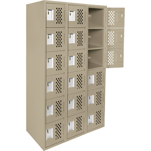 Clean-Line Perforated Lockerette, 6 -tier, Bank of 3, 12" x 72" x 12", Steel Toolneeds Inc.