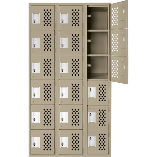 Clean-Line Perforated Lockerette, 6 -tier, Bank of 3, 12" x 72" x 12", Steel Toolneeds Inc.