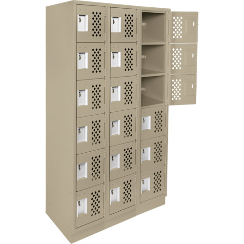 Clean-Line Perforated Lockerette, 6 -tier, Bank of 3, 15" x 72" x 12", Steel Toolneeds Inc.