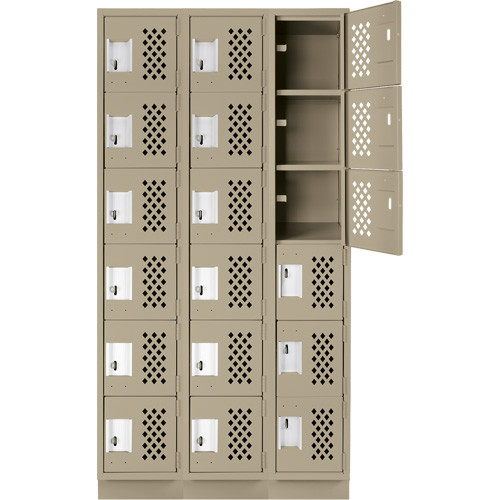 Clean-Line Perforated Lockerette, 6 -tier, Bank of 3, 15" x 72" x 12", Steel Toolneeds Inc.