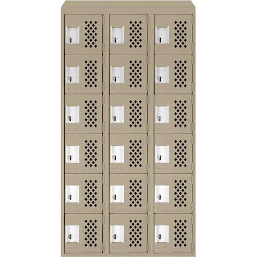 Assembled Lockerettes Clean Line Perforated Economy Lockers, 6 -tier, Bank of 3, 18" x 72" x 12", Steel Toolneeds Inc.