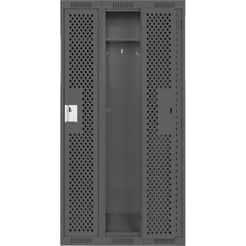 Clean Line Lockers, Bank of 3, 36" x 15" x 72", Steel, Charcoal, Rivet (Assembled), Perforated Toolneeds Inc.
